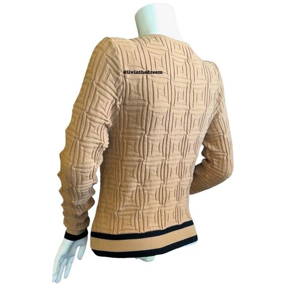 #T76 Elegant Scoop Neck Sweater Trim Long Sleeve Pearl Like Buttons SZ L $59 - Picture 8 of 14